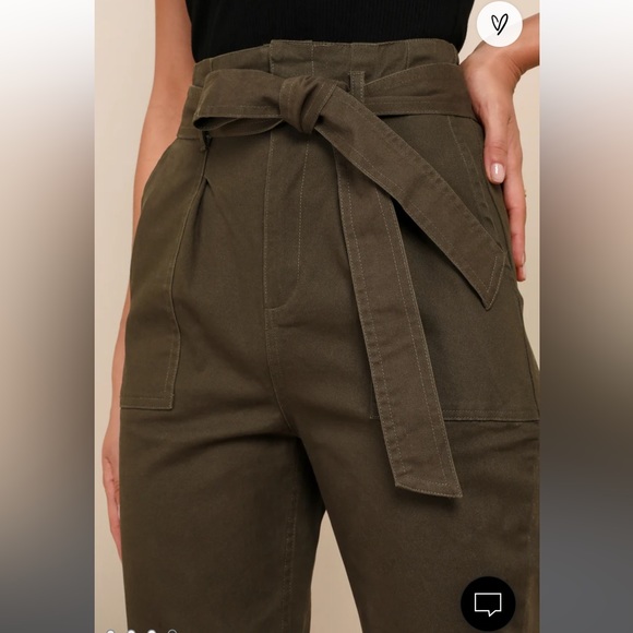 Leo Olive Green Tie-Waist Cropped Pants - Picture 2 of 6